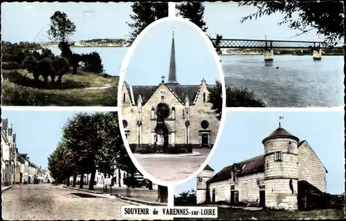 Ak Varennes-sur-Loire Maine et Loire, Flusspartie, Ortspartie, Brücke, Monument
