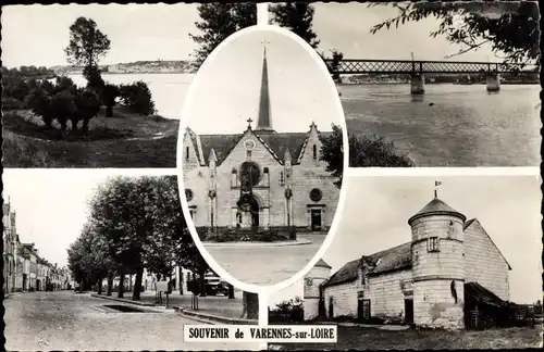 Ak Varennes-sur-Loire Maine et Loire, Flusspartie, Ortspartie, Brücke, Monument