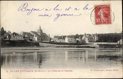 Ak Les Tuffeaux Maine et Loire, le Château et l'Église