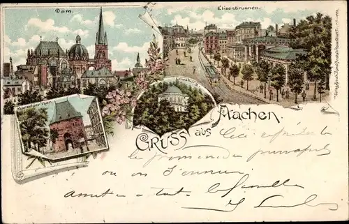 Litho Aachen in Nordrhein Westfalen, Dom, Elisenbrunnen, Lousburg, Marientor