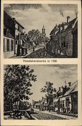 Ak Hoedekenskerke Zeeland, Ortspartien um 1700, Grafiken