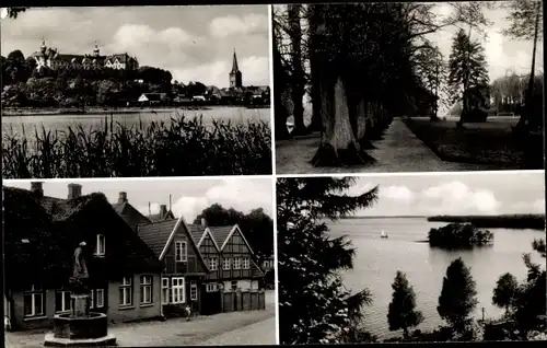 Ak Plön am See Holstein, Schloss und Kirche, Schlossgarten, Gänselieselbrunnen, Gr. Plöner See