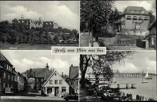 Ak Plön am See Holstein, Schloss, Heilstätte, Gr. Plöner See, Am Markt