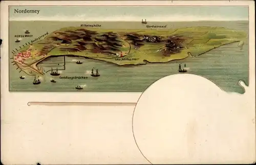 Landkarten Ak Norderney in Ostfriesland, Wilhelmshöhe, Nordstrand, Leuchtturm