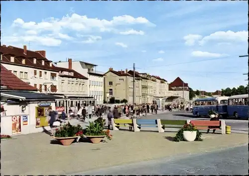 Ak Siegburg Rhein Sieg Kreis, Wilhelmstraße mit Busbahnhof