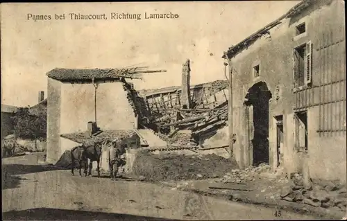 Ak Pannes Meurthe et Moselle, Kriegszerstörungen I. WK, Pferde