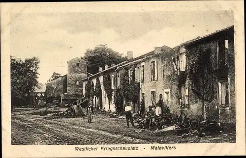 Ak Malavillers Lothringen Meurthe et Moselle, Westlicher Kriegsschauplatz, Kriegszerstörungen, I. WK