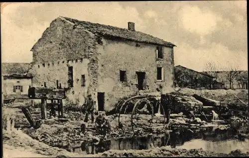 Ak Gibercy Meuse, Zerstörte Wassermühle, I. WK