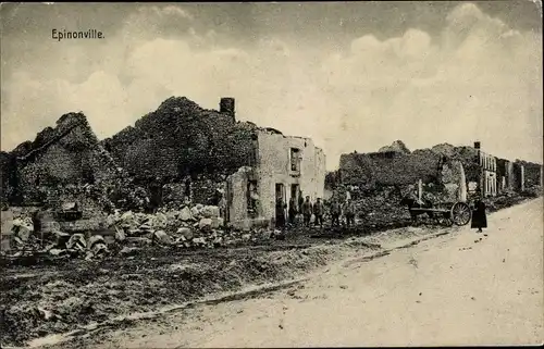 Ak Épinonville Meuse, Kriegszerstörungen I. WK, Zerstörte Häuser