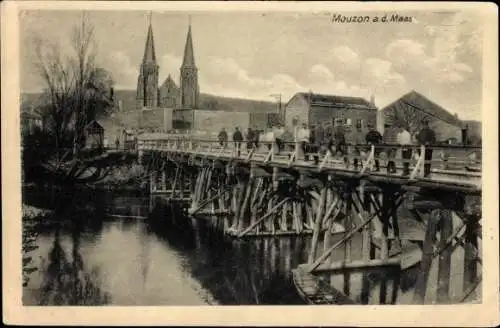 Ak Mouzon Ardennes, Ortsansicht, Brücke, Fluss