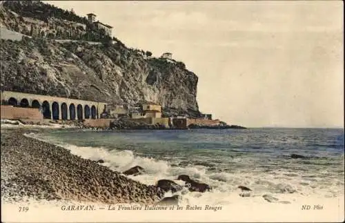 Ak Garavan Menton Alpes Maritimes, La Frontiere Italienne et les Roches Rouges