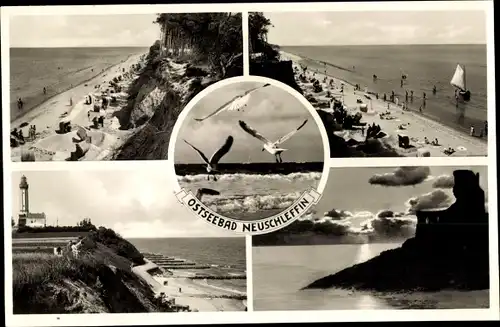 Ak Śliwin Neuschleffin Rewal Rewahl Pommern, Strandansichten, Leuchtturm, Möwen