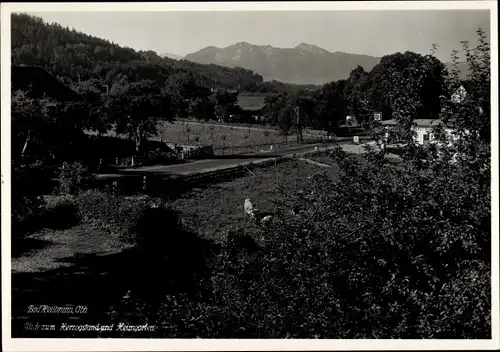 Ak Bad Heilbrunn in Oberbayern, Blick zum Herzogstand und Heimatgarten