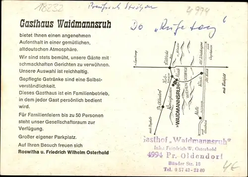 Ak Preußisch Oldendorf, Gasthaus Waidmannsruh, Gasträume, Tresen, Außenansicht