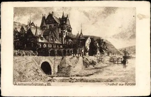 Ak Assmannshausen Rüdesheim am Rhein in Hessen, Blick zum Gasthof zur Krone