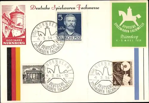 Ak Nürnberg in Mittelfranken, Deutsche Spielwaren Fachmesse 1954, Briefmarken