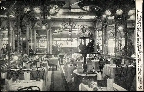 Ak London City England, Pinoli's Restaurant, Wardour Street, Innenansicht