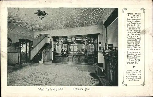 Ak London City England, West Central Hotel, Entrance Hall