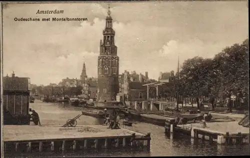 Ak Amsterdam Nordholland Niederlande, Oudeschans met Montalbanstoren