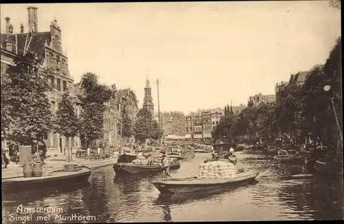 Ak Amsterdam Nordholland Niederlande, Singel met Munttoren