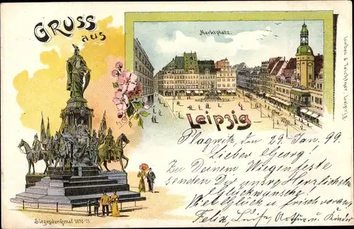 Litho Leipzig in Sachsen, Siegesdenkmal mit Marktplatz