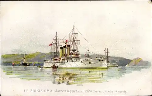 Litho Japanisches Kriegsschiff, Shikishima