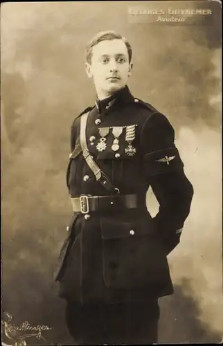 Ak Französischer Militärflieger Georges Guynemer, Aviateur, Uniform, Orden