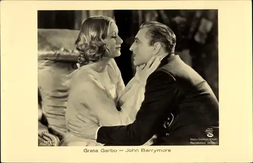 Ak Schauspielerin Greta Garbo, John Barrymore, Filmszene