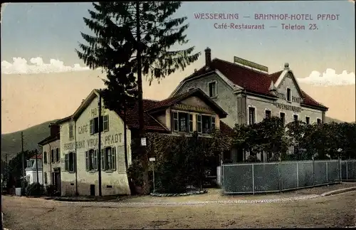 Ak Husseren Wesserling Hüsseren Wesserling Elsass Haut Rhin, Hotel Pfadt et de la Gare