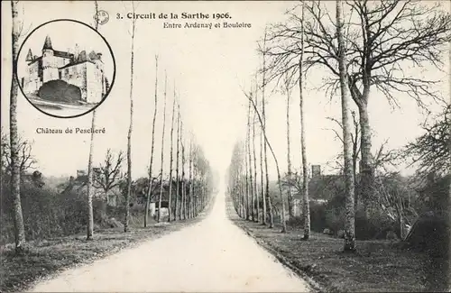 Ak Bouloire Sarthe, Circuit de la Sarthe 1906, Entree Ardenay et Bouloire, Chateau de Pexchere