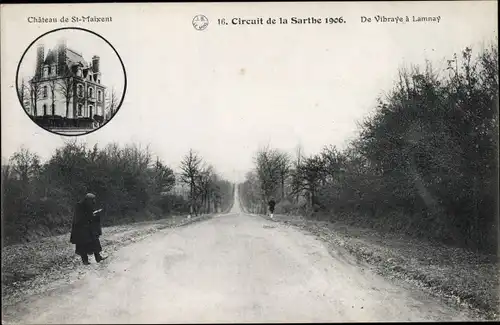 Ak Lamnay Sarthe, Circuit de la Sarthe 1906, De Vibraye a Lamnay, Chateau de St. Maixent