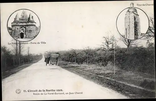 Ak La Ferté Bernard Sarthe, Circuit de la Sarthe 1906, Route de La Ferte Bernard, en face Cherre