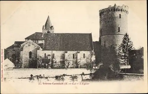 Ak Trèves-Cunault Maine et Loire, l'Église et la tour de Trèves