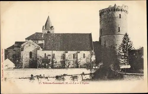 Ak Trèves-Cunault Maine et Loire, l'Église et la tour de Trèves