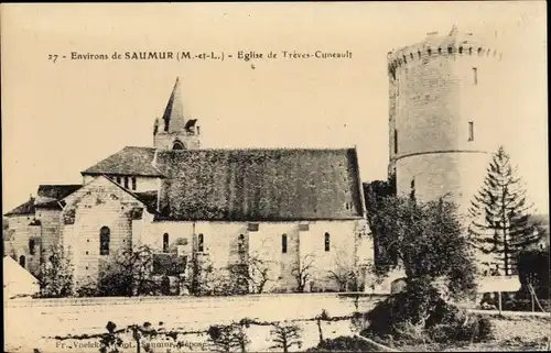 Ak Trèves-Cunault Maine et Loire, l'Église et la tour de Trèves