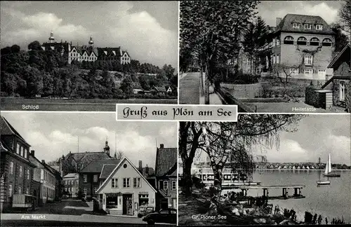 Ak Plön am See Holstein, Schloss, Heilstätte, Gr. Plöner See, Am Markt