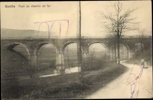 Ak Onville Meurthe et Moselle, Pont du chemin de fer