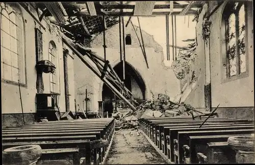 Ak Leintrey Meurthe et Moselle, Inneres der zerstörten Kirche, 1. WK