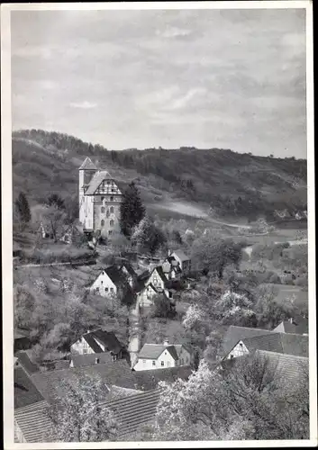 Ak Buchenbach Mulfingen an der Jagst, Blick zum Schloss und auf den Ort