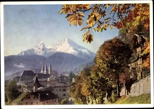 Ak Berchtesgaden in Oberbayern, Stadtansicht mit Watzmann