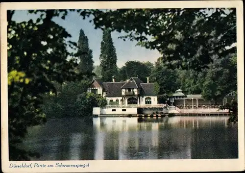 Ak Düsseldorf, Partie am Schwanenspiegel, Gaststätte vom Wasser aus gesehen