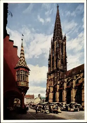 Ak Freiburg im Breisgau, Münster, Marktplatz, Kaufhauserker
