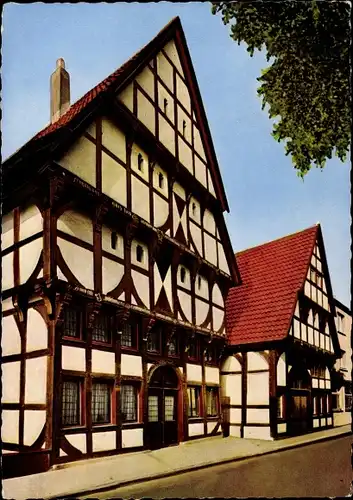 Ak Herford in Westfalen, Riemenschneiderhaus, Brückenstraße, Fachwerkhäuser