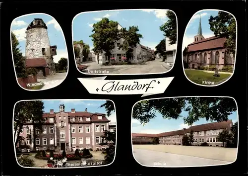 Ak Glandorf in Niedersachsen, Schule, Dorfstraße, Theresienhospital, Windmühle, Kirche