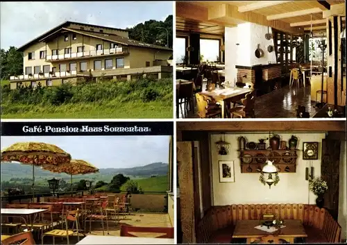 Ak Fladungen in der Rhön Unterfranken, CAfé Pension Sonnentau, Terrasse, Innenräume