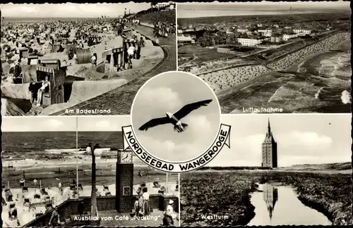Ak Nordseebad Wangerooge in Ostfriesland, Strand, Möwe, Westturm, Café Pudding
