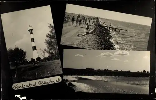 Foto Ak Nordseebad Altenbruch Cuxhaven in Niedersachsen, Leuchtturm, Deichpromenade, Strand