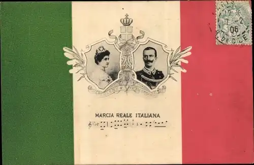 Lied Ak Marcia Reale Italiana, Königspaar Viktor Emanuel III. von Italien, Elena von Montenegro