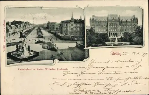 Ak Szczecin Stettin Pommern, Paradeplatz, Denkmal Kaiser Wilhelm, Victoria Platz