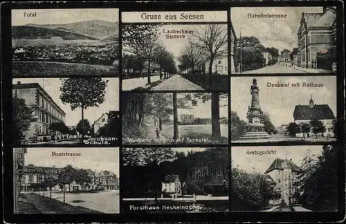 Ak Seesen am Harz, Bahnhofstraße, Amtsgericht, Rathaus, Forsthaus Neckelnberg, Jacobson Schule